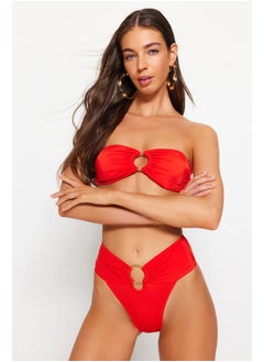 trendyol High Waist High Leg Bikini Bottom with Red Accessories TBESS22BA00001  - Image 2