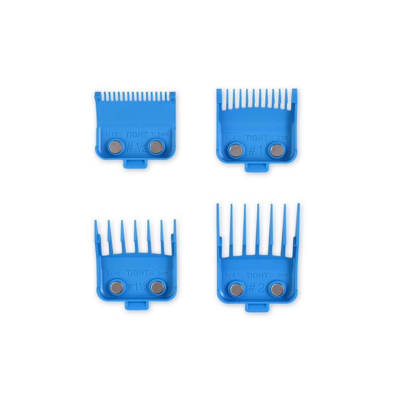 GAMMA+ Professional Dub Magnetic Hair Clipper Guards from 1/16 to 3/4 (Cyan Blue 4-PK) - Image 1
