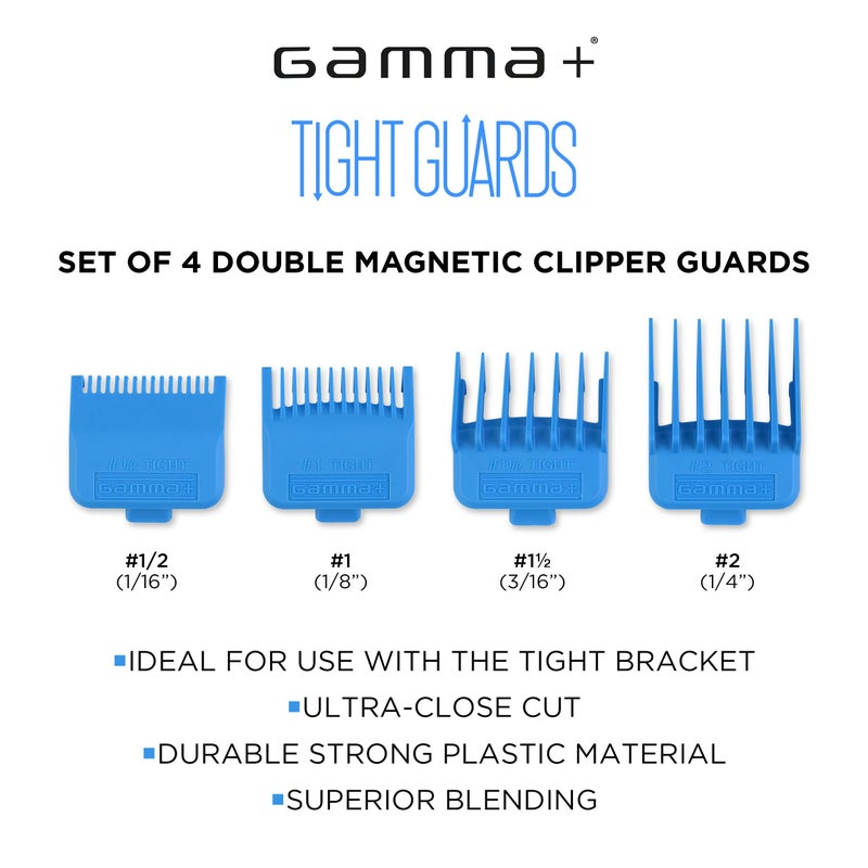 GAMMA+ Professional Dub Magnetic Hair Clipper Guards from 1/16 to 3/4 (Cyan Blue 4-PK) - Image 2