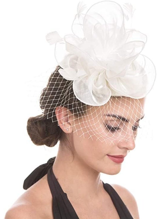 Fascinator for Women Hair Clip Hat Bowler Feather Flower Veil Wedding Party Hat Tea Hat  - Image 2