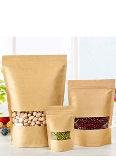 Generic 50 Pcs Self Sealing Sealable Packaging Paper Bags 12*20cm Waterproof Transparent Window Brown Stand Up Zipper Pouches Can Reusable for Food Tea Coffee bags Beans Nuts Seeds Dried Fruits Pouch  - Image 2