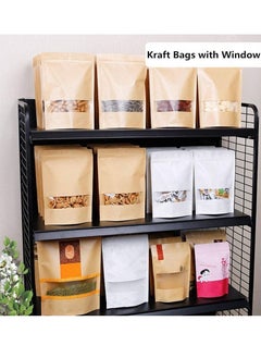 Generic 50 Pcs Self Sealing Sealable Packaging Paper Bags 12*20cm Waterproof Transparent Window Brown Stand Up Zipper Pouches Can Reusable for Food Tea Coffee bags Beans Nuts Seeds Dried Fruits Pouch  - Image 4