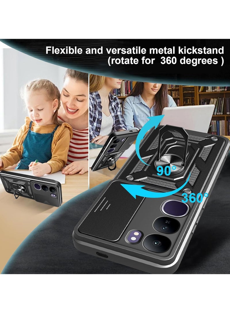 general Compatible VIVO Y29 4G Case with Sliding Camera Cover Heavy Duty Shock Resistant Magnetic Ring Mount Holder Case - Image 4