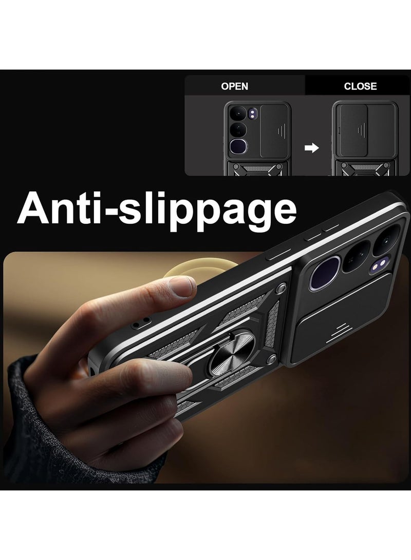 general Compatible VIVO Y29 4G Case with Sliding Camera Cover Heavy Duty Shock Resistant Magnetic Ring Mount Holder Case - Image 3