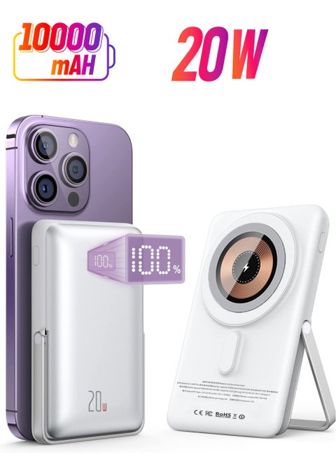 Wireless Portable Charger 10000mAh Magnetic Fast Charging Power Bank PD 20W Mag-Safe Battery Pack with LED Display and Foldable Stand for iPhone14&13&12/Pro Max/Pro/Mini