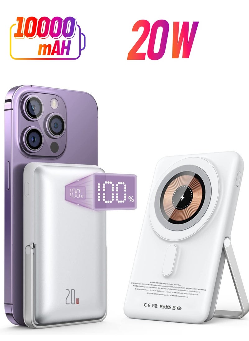 Rock Pow - Wireless Portable Charger 10000mAh Magnetic Fast Charging Power Bank PD 20W Mag-Safe Battery Pack with LED Display and Foldable Stand for iPhone14&13&12/Pro Max/Pro/Mini - Image 1