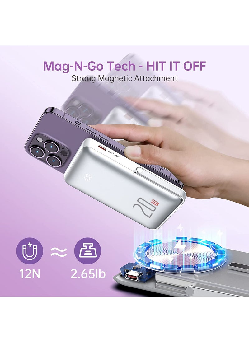 Rock Pow - Wireless Portable Charger 10000mAh Magnetic Fast Charging Power Bank PD 20W Mag-Safe Battery Pack with LED Display and Foldable Stand for iPhone14&13&12/Pro Max/Pro/Mini - Image 1