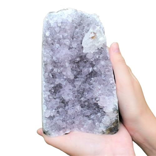 Authentic Amethyst Geode 1 Piece Geode 100 to 1kg Cluster Polished Edges light Purple Crystals Geode from India Includes Bonus 1Inch Quartz Wand 1pc Light Geode 1kg 8 cm  - Image 5