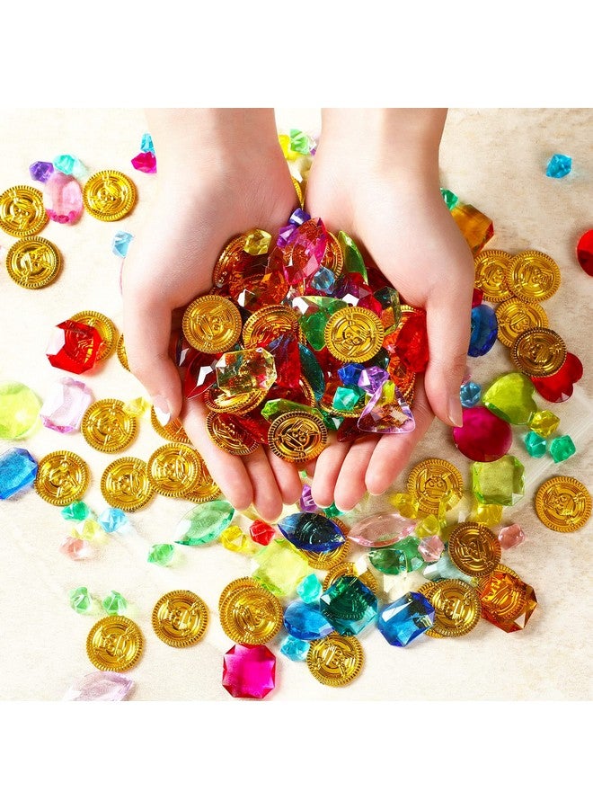 Gejoy 430 قطعة زينة حفلة القراصنة جواهر كنز القراصنة وقطع الشوكولاتة الذهبية مجموعة ألعاب مع حقيبة سحب لحفلة مغامرة القراصنة في الهالوين زينة حفلة القراصنة هدايا حفلة القراصنة - Image 5