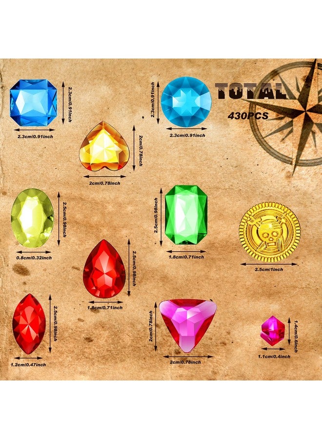 Gejoy 430 قطعة زينة حفلة القراصنة جواهر كنز القراصنة وقطع الشوكولاتة الذهبية مجموعة ألعاب مع حقيبة سحب لحفلة مغامرة القراصنة في الهالوين زينة حفلة القراصنة هدايا حفلة القراصنة - Image 3