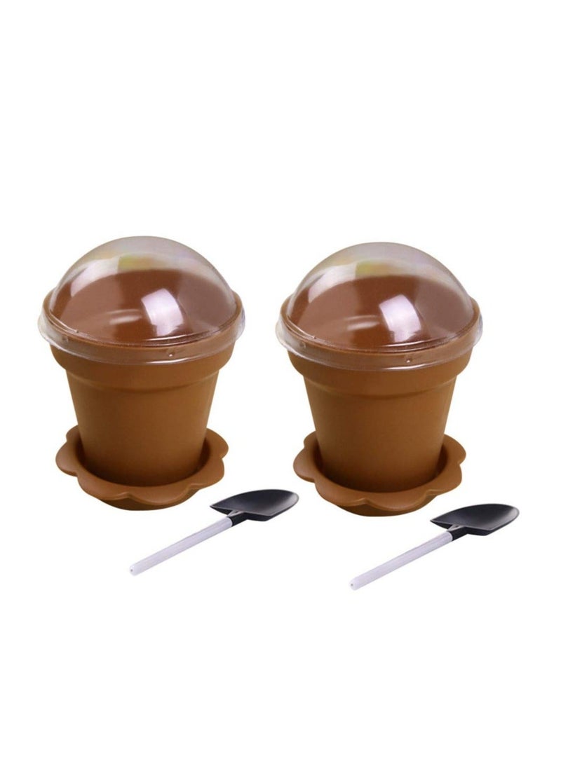 Generic 50Pcs Flower Pot Dessert Cups with Lids and Spoon, Creative Cake Cups with Base, Small Appetizer Cups for Yogurt Cupcake Jelly  - Image 1