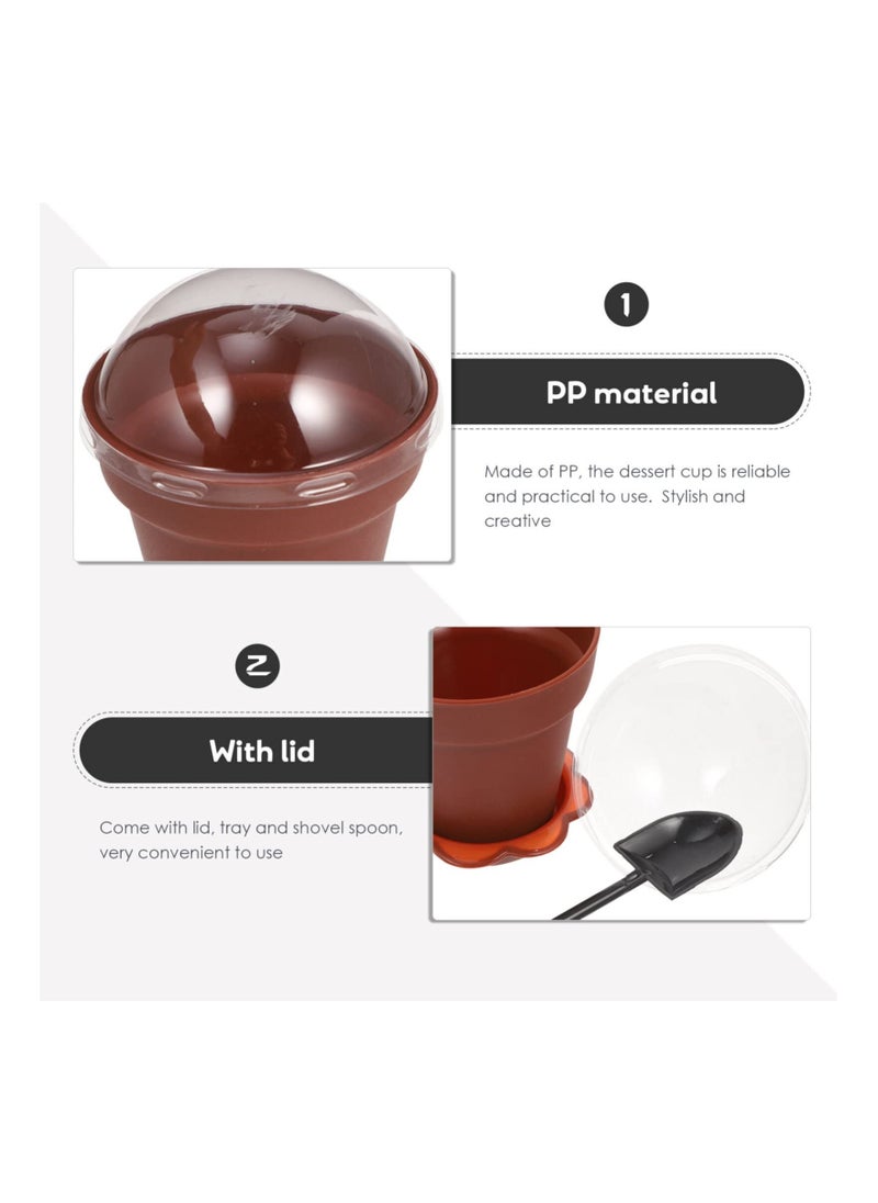 Generic 50Pcs Flower Pot Dessert Cups with Lids and Spoon, Creative Cake Cups with Base, Small Appetizer Cups for Yogurt Cupcake Jelly  - Image 5