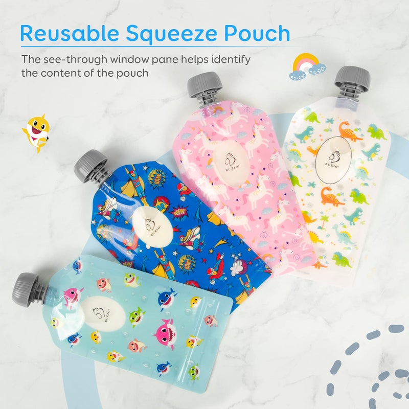 BUZIO Reusable Food Pouches, 12 Packs 5oz Toddlers Food Storage Pouch, Double Zipper Squeeze Pouches Freezer Safe for Kids DIY Homemade Organic Puree - Image 3