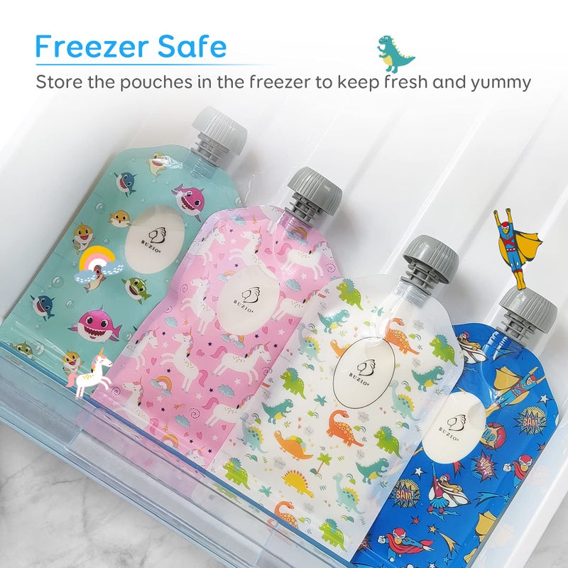 BUZIO Reusable Food Pouches, 12 Packs 5oz Toddlers Food Storage Pouch, Double Zipper Squeeze Pouches Freezer Safe for Kids DIY Homemade Organic Puree - Image 4