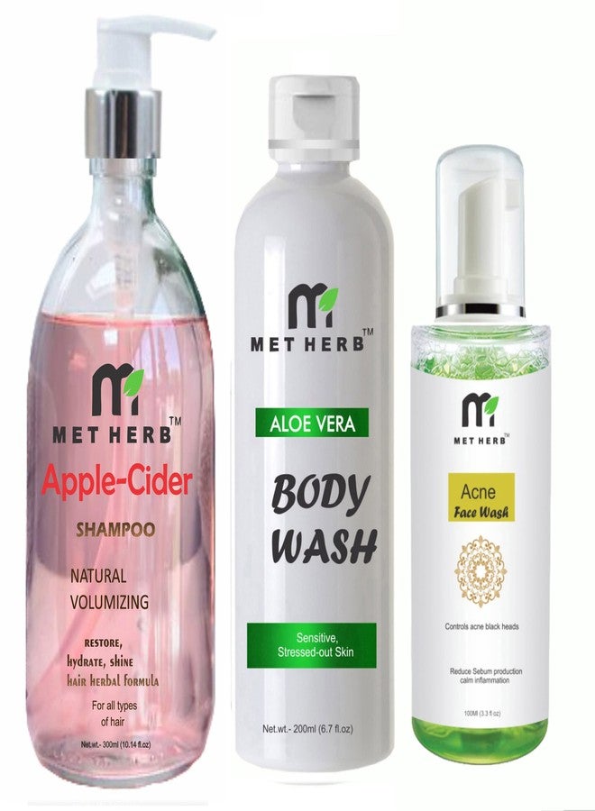 METHERB Apple Cider Shampoo -300ml & Aloe Vera Body Wash -200ml & Anti Acne Face wash-100ml-combo pack - Image 1