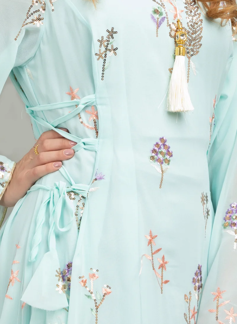 IKKXA Elegant Floral Embroidered Jalabiya CJ1036 Blue