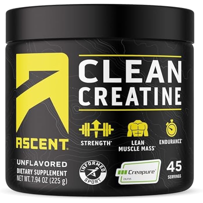 Ascent Clean Creatine Monohydrate Powder - 5G Per Serving, Creapure Supplement - Unflavored, 45 Servings - Image 1