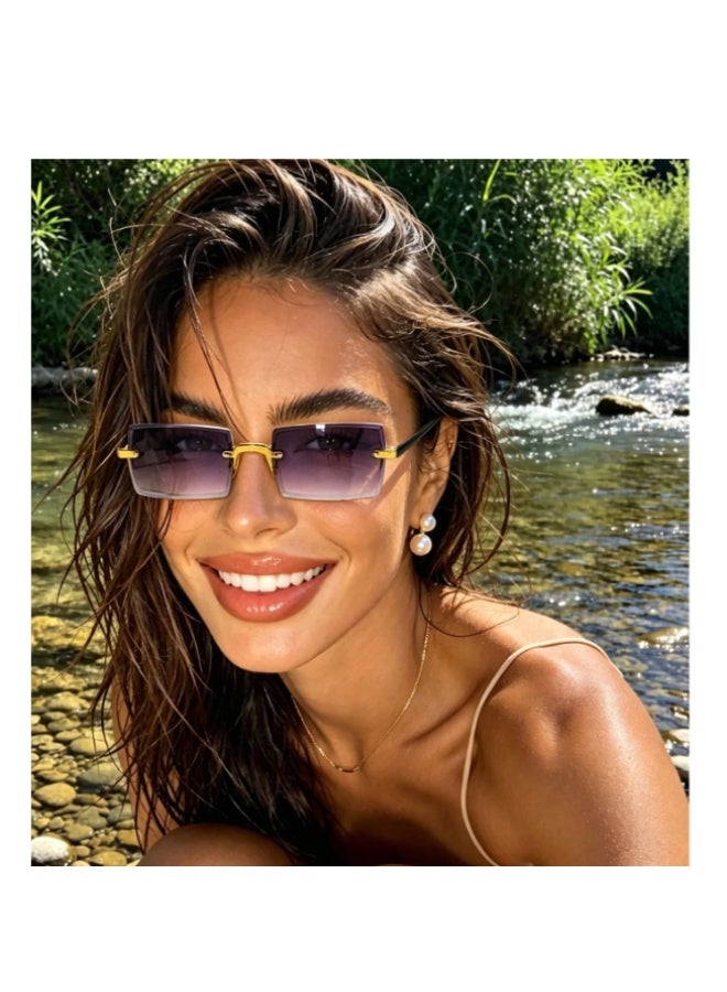 GAS A Rectangular rimless sunglasses with gradient lenses; simple, stylish eyewear suitable for outdoor outings, parties, and gatherings (please select a color). - Image 5