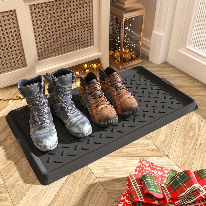 SUPENUIN Boot-Tray Heavy Duty Rubber Mat with Lip Waterproof Shoe Mat Tray for Entryway Indoor Outdoor Multi Use Catch All Trays Entryway Shoe Storage 16x27.5 Inches - Image 1