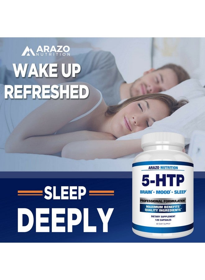 Arazo Nutrition 5-HTP 200 MG Plus Calcium for Mood, Sleep - Supports Calm and Relaxed Mood - 99% High Purity - 120 Capsules - Arazo Nutrition - Image 5