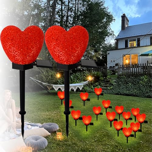 LAIAMER Valentines Day Solar Heart Lights Outdoor, 2Pcs Waterproof Solar Valentines Day Decorations Red Heart Nano-Lights Outside Valentine Lights for Yard Cemetery Grave Garden Walkway - Image 2