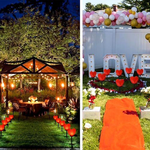LAIAMER Valentines Day Solar Heart Lights Outdoor, 2Pcs Waterproof Solar Valentines Day Decorations Red Heart Nano-Lights Outside Valentine Lights for Yard Cemetery Grave Garden Walkway - Image 5