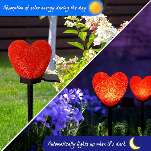LAIAMER Valentines Day Solar Heart Lights Outdoor, 2Pcs Waterproof Solar Valentines Day Decorations Red Heart Nano-Lights Outside Valentine Lights for Yard Cemetery Grave Garden Walkway - Image 4