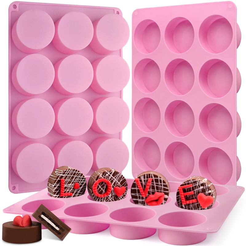 Actvty Round Chocolate Cookie Molds 3 Pieces 12Cavity Cylinder Chocolate Silicone Molds for Covered Oreo Cookies Candy Jelly Mini Cakes and Muffin BakingPink