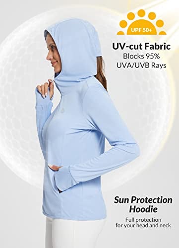 baleaf Women's SPF Jacket Sun Shirt UV Protection Hoodie Zip Up Long Sleeve Hooded Summer Clothing Running Hiking Kentucky Blue S - Image 3