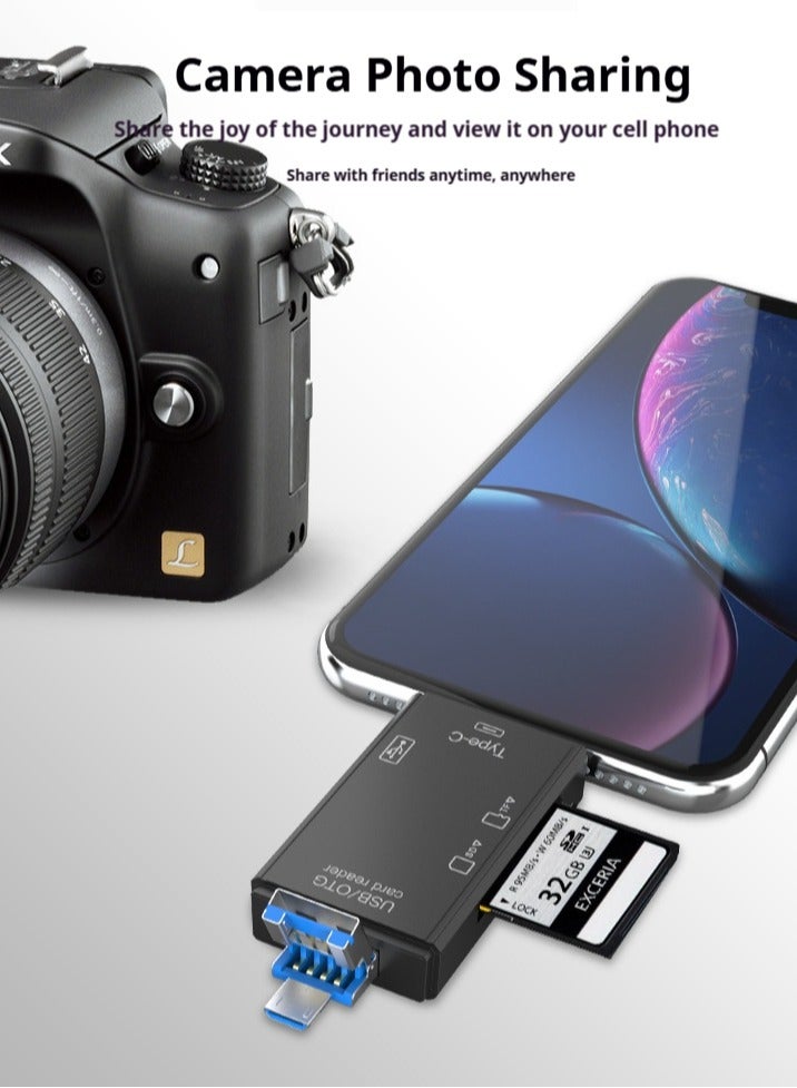SD Card Reader USB C 6-in-1 OTG Storage Adapter Connector USB 2.0 USB C Micro USB Support SD/MicroSD/SDXC/SDHC/MMC/RS-MMC/UHS-I Compatible with Mobile Phones Laptops etc.  - Image 5