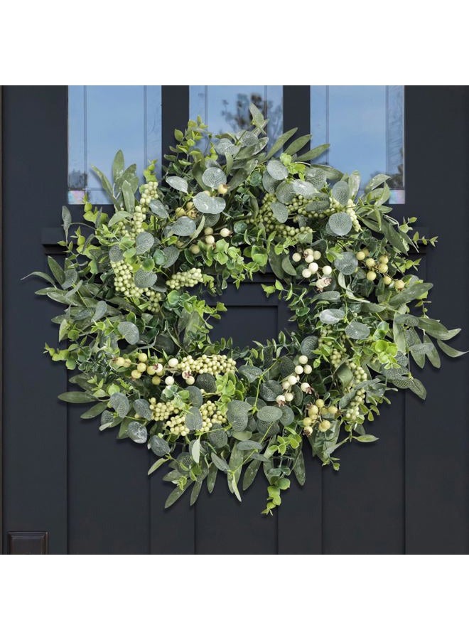 Montekin 22" Eucalyptus Wreath with Berries and Olive Leaves, Artificial Green Wreath for All Season, Spring Summer Fall Winter Front Door Porch Home Wall Wedding Farmhouse Holiday Outdoor Indoor Décor - Image 1