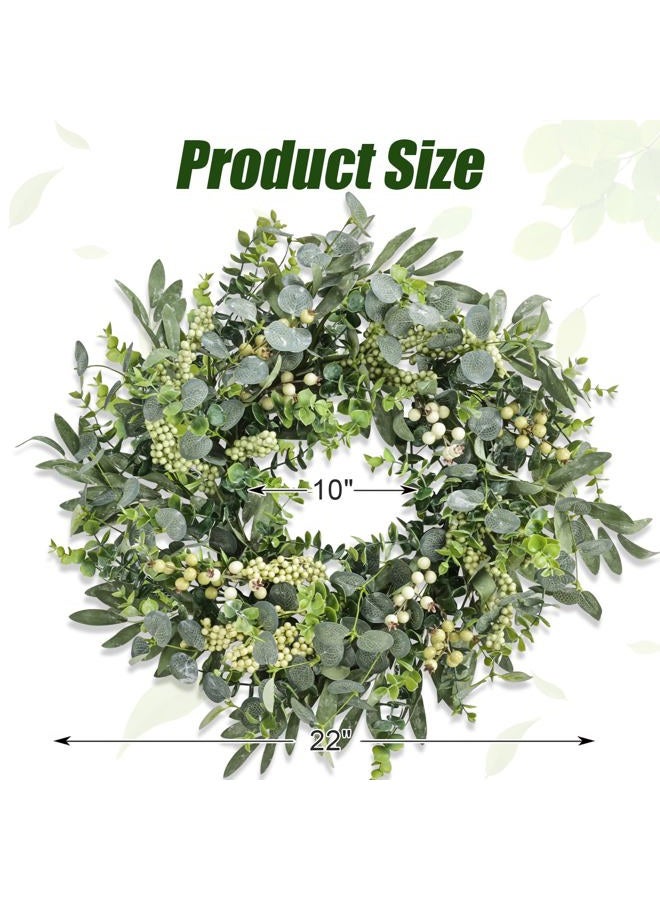 Montekin 22" Eucalyptus Wreath with Berries and Olive Leaves, Artificial Green Wreath for All Season, Spring Summer Fall Winter Front Door Porch Home Wall Wedding Farmhouse Holiday Outdoor Indoor Décor - Image 4
