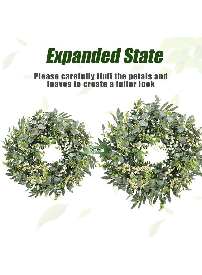 Montekin 22" Eucalyptus Wreath with Berries and Olive Leaves, Artificial Green Wreath for All Season, Spring Summer Fall Winter Front Door Porch Home Wall Wedding Farmhouse Holiday Outdoor Indoor Décor - Image 3