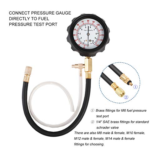 JIFETOR Fuel Injection Pump Pressure Tester Gauge Kit, Car Gasoline Gas Fuel Oil Injector Test Manometer Tool Set 0-140PSI, Universal for Auto Truck SUV Motorcycle ATV RV - Image 5