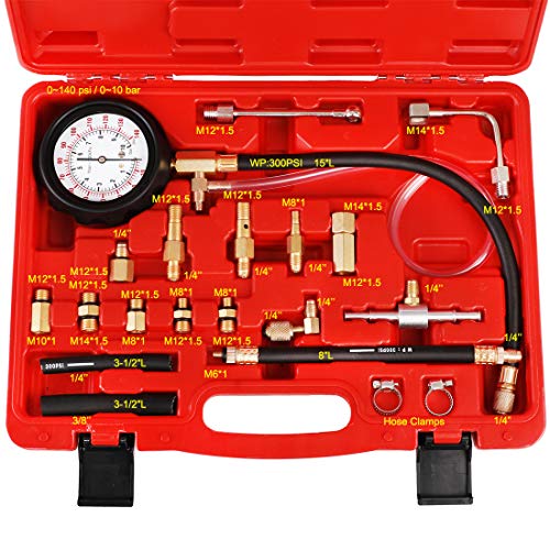 JIFETOR Fuel Injection Pump Pressure Tester Gauge Kit, Car Gasoline Gas Fuel Oil Injector Test Manometer Tool Set 0-140PSI, Universal for Auto Truck SUV Motorcycle ATV RV - Image 3