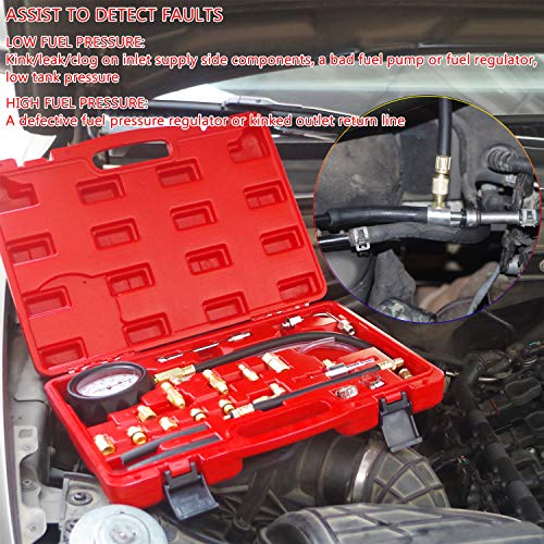 JIFETOR Fuel Injection Pump Pressure Tester Gauge Kit, Car Gasoline Gas Fuel Oil Injector Test Manometer Tool Set 0-140PSI, Universal for Auto Truck SUV Motorcycle ATV RV - Image 2