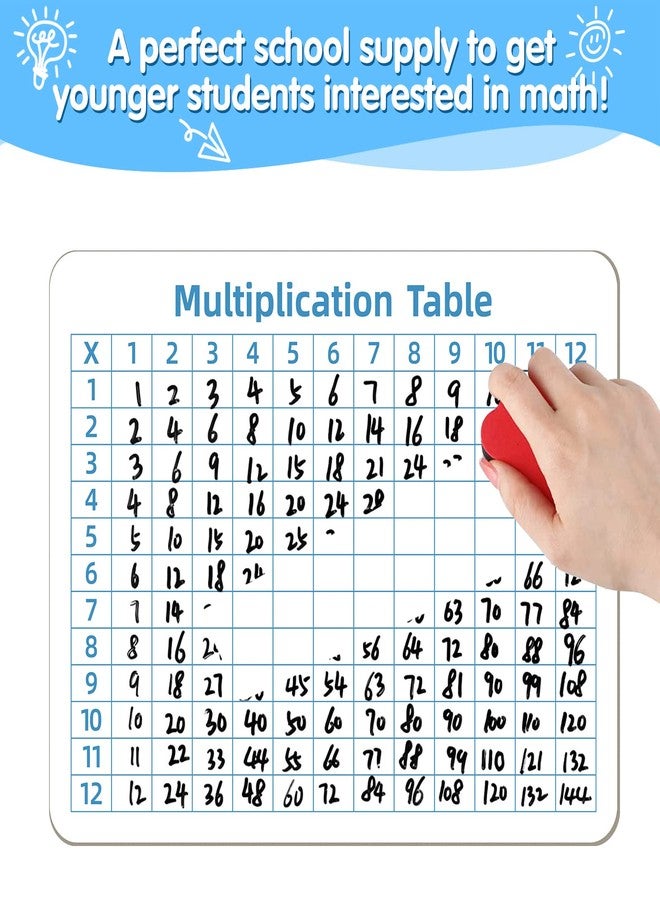 WEIZHEN لوحة بيضاء لجدول الضرب - لوحة قابلة للمسح الجاف مقاس 9 × 12 بوصة، أدوات تعليمية رياضية للأطفال والطلاب، للتعلم في الفصل الدراسي والمنزل - Image 3