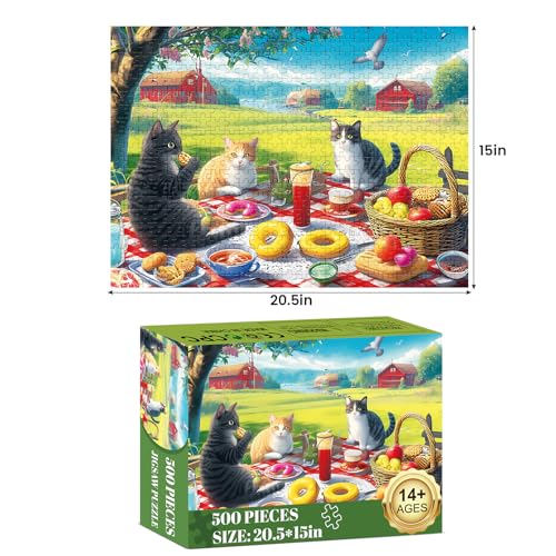 WSCXSC Jigsaw Puzzles 500 Pieces for Adults Adult Puzzles Cat Puzzle Games Pieces Fit Together Perfectly Difficult Puzzles for Adult Elderly Challenging 205 15IN - Image 5