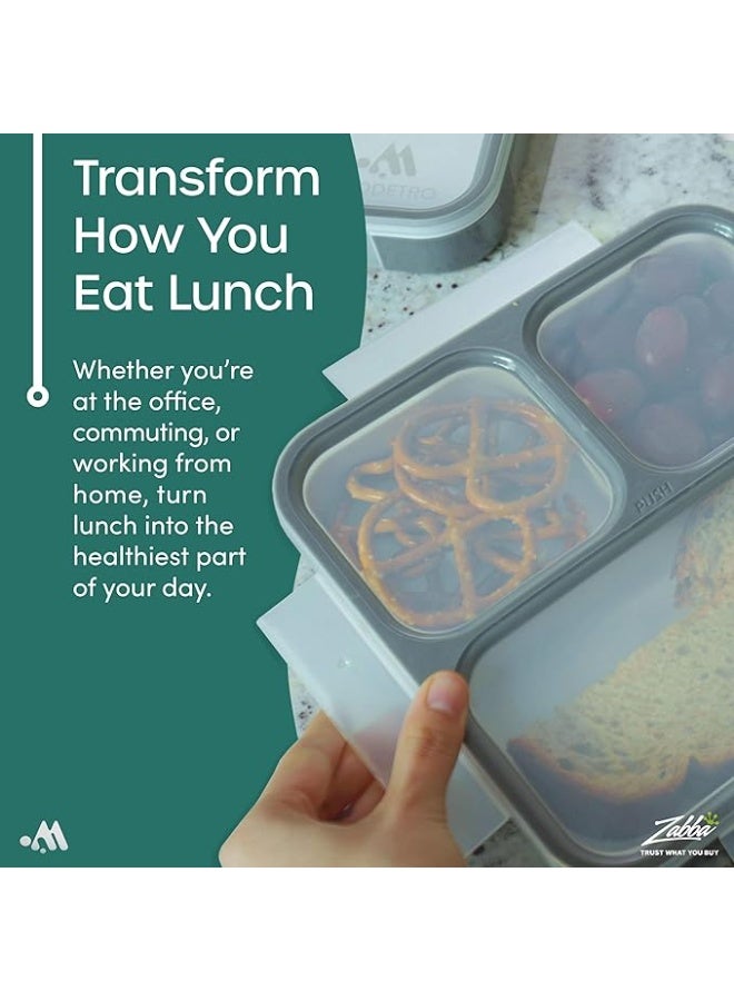 Modetro Leak Proof Bento Lunch Box with Insulated Carry Bag, 3 Compartment Food Storage Container, Ultra Slim Portable Lunch Box for Work & School, Microwave Safe - Image 4
