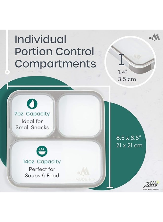 Modetro Leak Proof Bento Lunch Box with Insulated Carry Bag, 3 Compartment Food Storage Container, Ultra Slim Portable Lunch Box for Work & School, Microwave Safe - Image 2