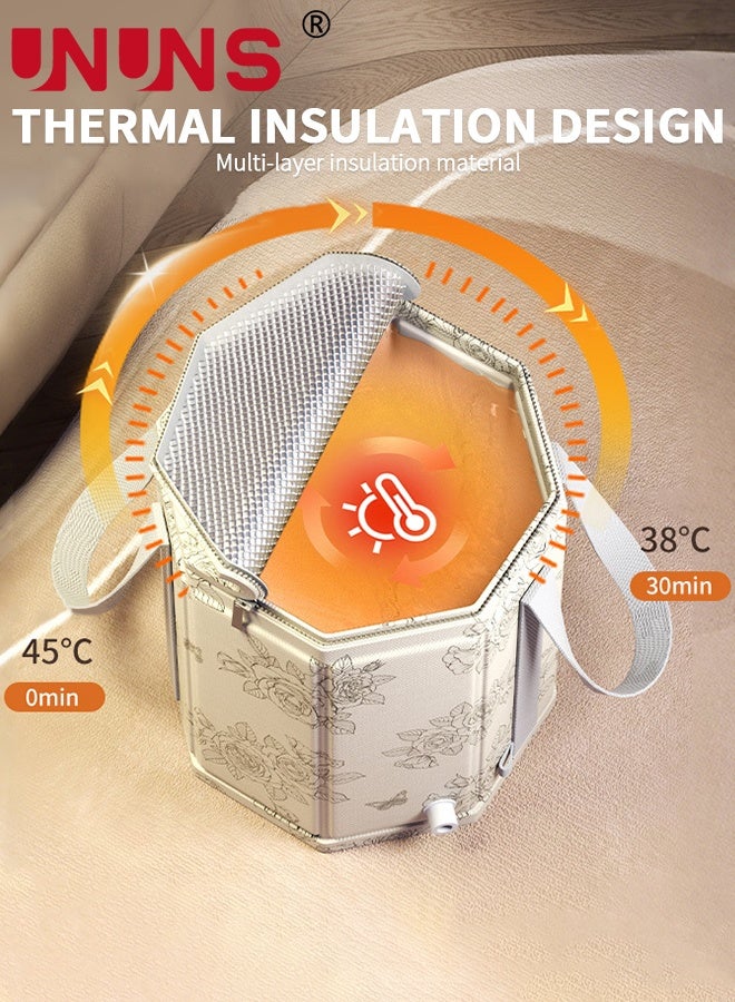 UNUNS Collapsible Foot Bath Basin,Foldable Foot Bath Tub with Zipper,Multi-Functional Portable Foot Soaking Bucket with Handle and Drainage Holes, Thickened Thermal Foot Bath Tub Soaking for Camping Outdoor Washing - Image 3