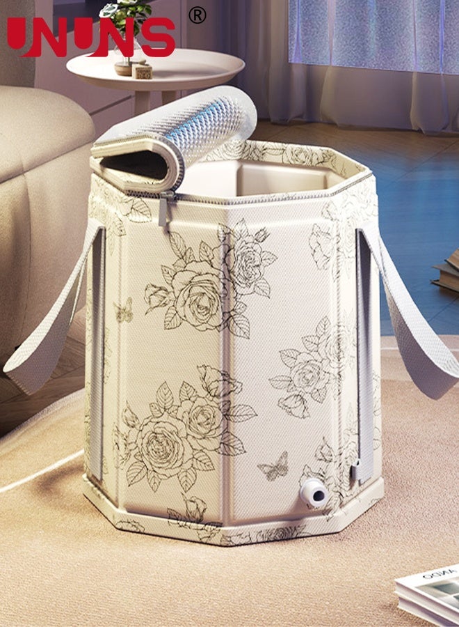UNUNS Collapsible Foot Bath Basin,Foldable Foot Bath Tub with Zipper,Multi-Functional Portable Foot Soaking Bucket with Handle and Drainage Holes, Thickened Thermal Foot Bath Tub Soaking for Camping Outdoor Washing - Image 1