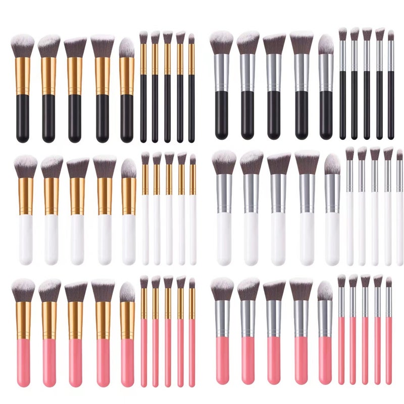 Sale 10 Pcs 5 Big 5 Small Makeup Brushes Suit Loose Powder Brush Blush Brush Foundation Brush Portable Beauty Tools - Image 2