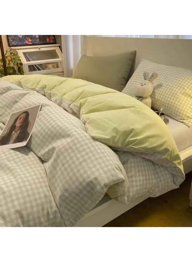 غطاء لحاف بسيط من Ins-style مكون من قطعة واحدة لسكن الطلاب 150 × 200 × 230 غطاء لحاف منقوش بلون سادة لغرفة نوم واحدة - اللون: شبكة خضراء Dm Longjing [ناعم وشمعي، لطيف على البشرة، مناسب للنوم عاريًا] - المواصفات: غطاء لحاف من قطعة واحدة 200 × 230 سم - Image 1