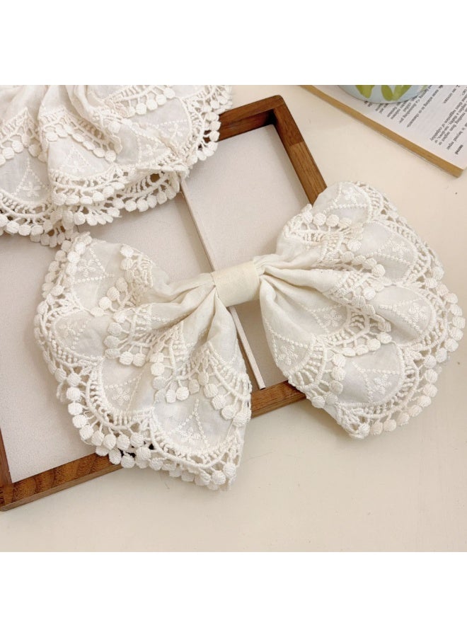 Women Large Lace Bow Hair Clip, Cream White Hair Barrette For Half Up Hairstyle And Daily Styling - Image 1