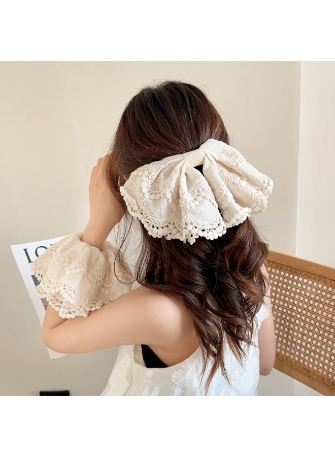 Women Large Lace Bow Hair Clip, Cream White Hair Barrette For Half Up Hairstyle And Daily Styling - Image 3