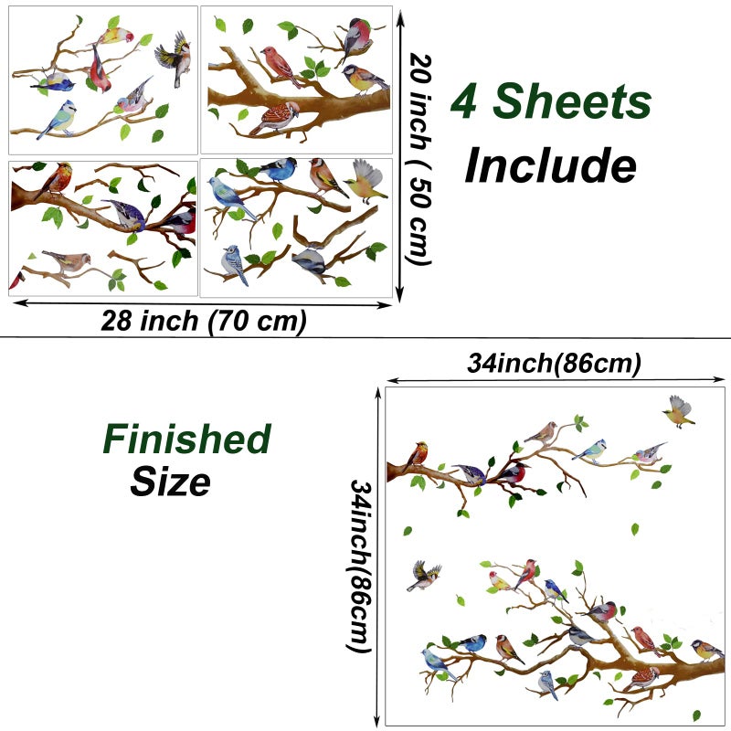 Maydahui Little Birds on Tree Branches Wall Decal Vinyl Wall Sticker (34 x 34 Inch) Removable Peel and Stick Art Murals Decor for Bedroom Offices Classroom Living Room Background - Image 2