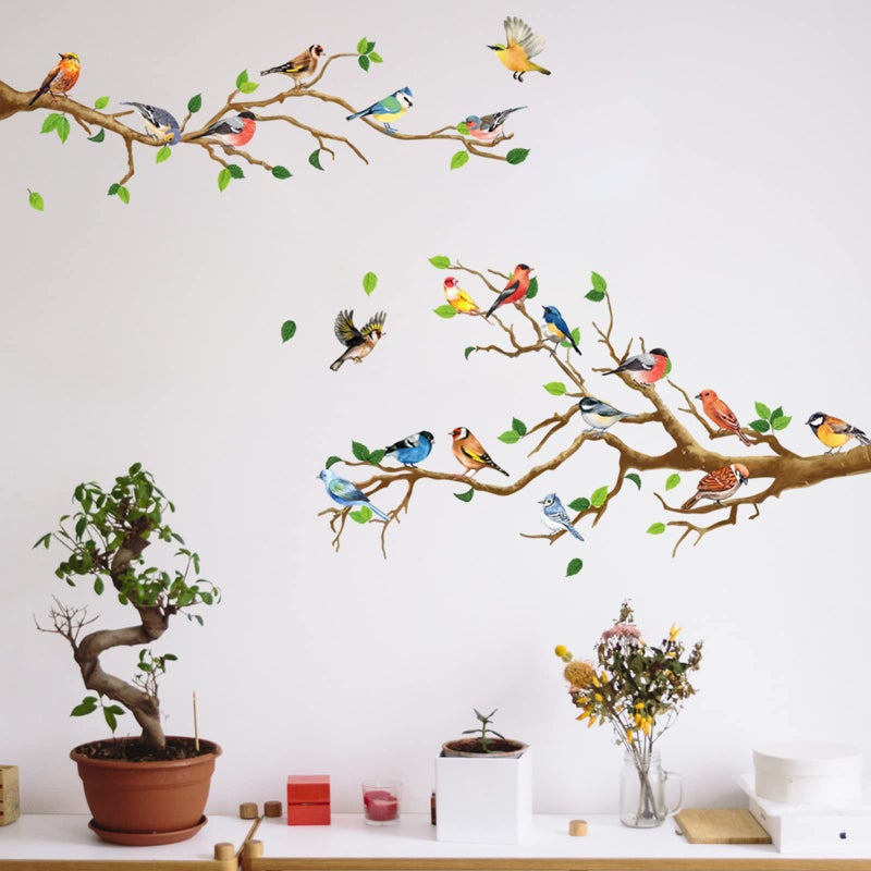 Maydahui Little Birds on Tree Branches Wall Decal Vinyl Wall Sticker (34 x 34 Inch) Removable Peel and Stick Art Murals Decor for Bedroom Offices Classroom Living Room Background - Image 3