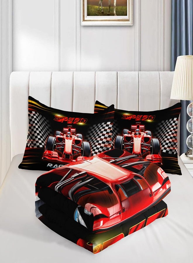 UEVBF Red Race Car Bedding Comforter Set Twin Size,Black White Checkered Racing Flag Comforter Set,Race Car Room Decor for Kids Boys,Cool Sports Themed Bedding Sets with 2 Pillowcases. - Image 4