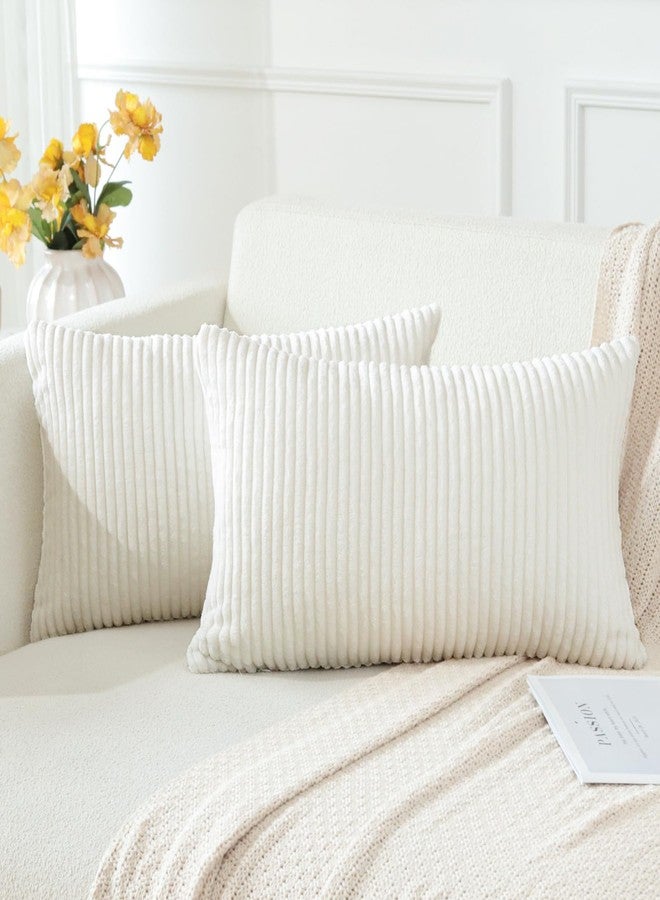 أغطية وسائد زخرفية من OTOSTAR Boho مقاس 16 × 24 بوصة من قماش مخملي ناعم مخطط سادة، غطاء وسادة قطني، أغطية وسائد أريكة لسرير الأريكة، ديكور منزلي، عبوة من قطعتين (بيج أبيض) - Image 3